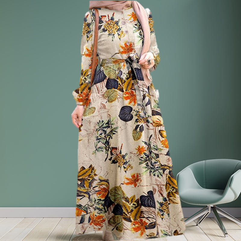 Neues Langes Kleid Mit Vintage-Print