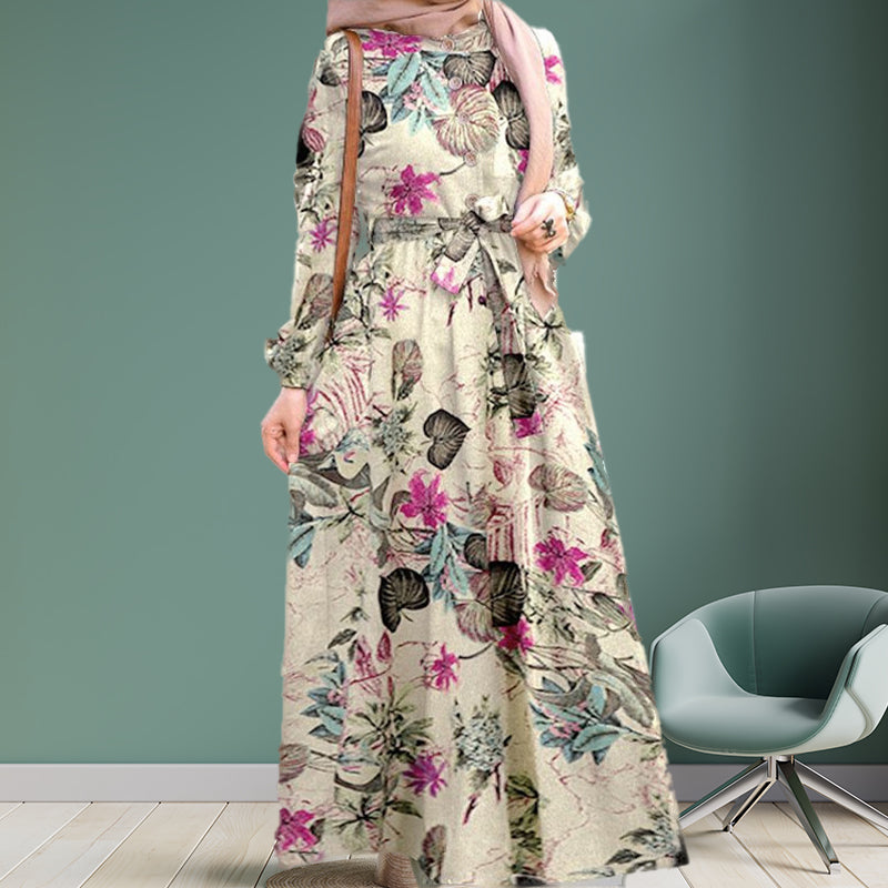 Neues Langes Kleid Mit Vintage-Print