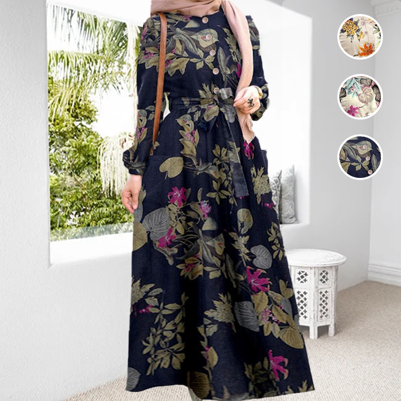 Neues Langes Kleid Mit Vintage-Print