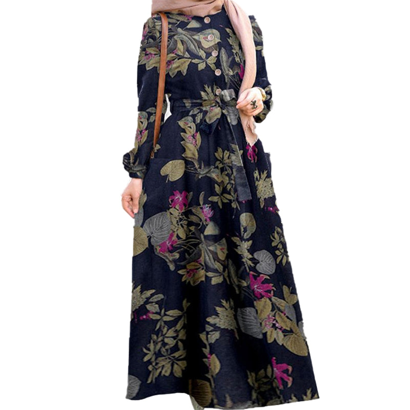 Neues Langes Kleid Mit Vintage-Print