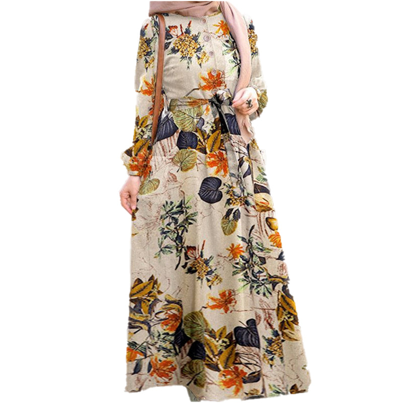 Neues Langes Kleid Mit Vintage-Print