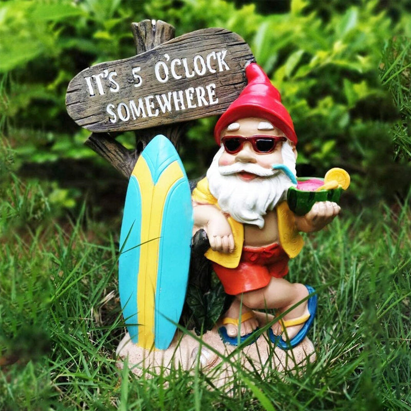 Tropischer Garten Gnome Surfer Skulptur