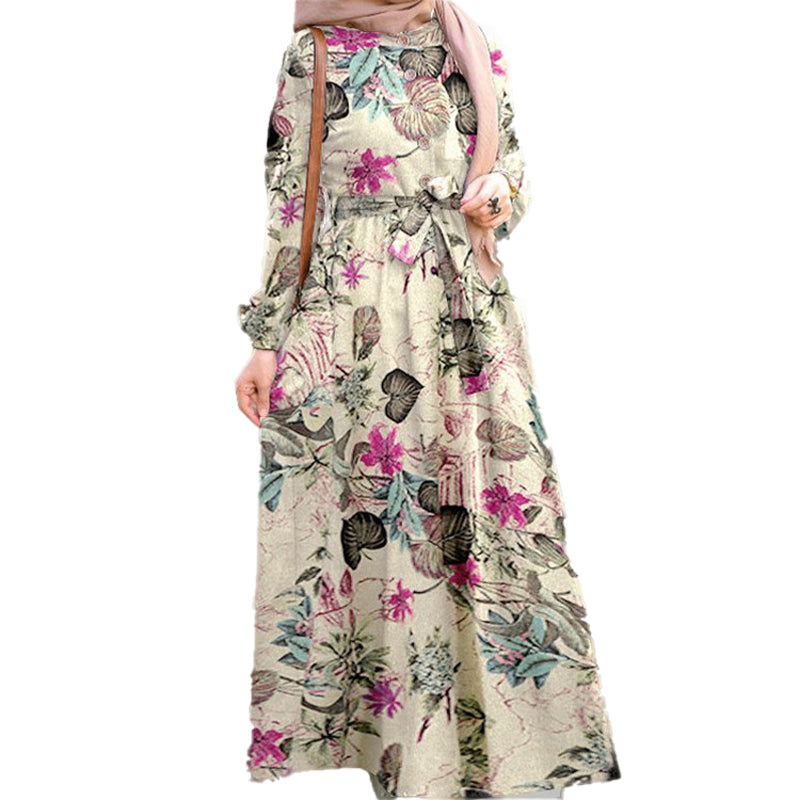 Neues Langes Kleid Mit Vintage-Print