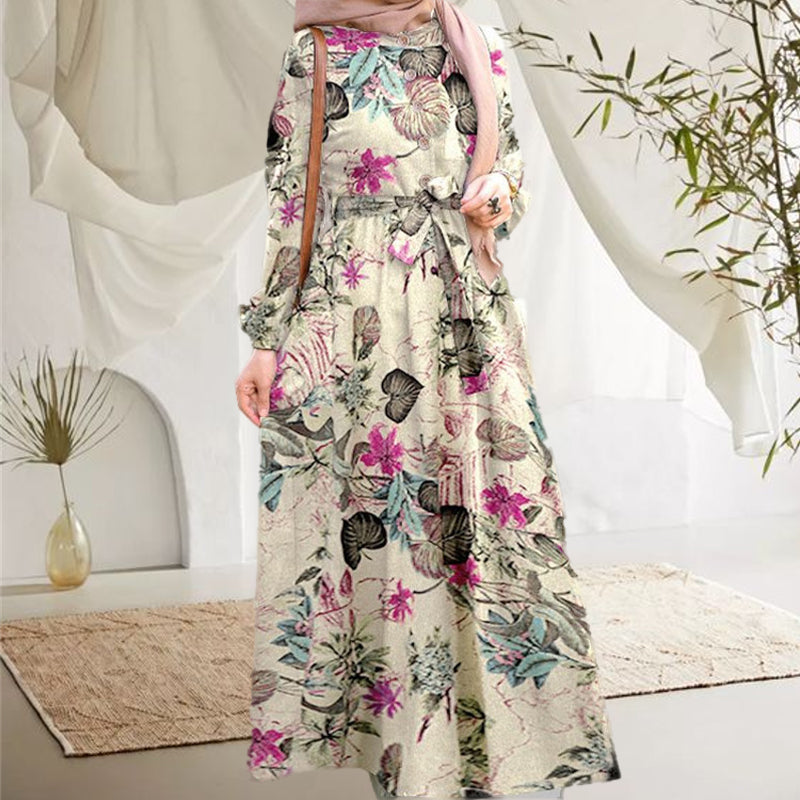 Neues Langes Kleid Mit Vintage-Print